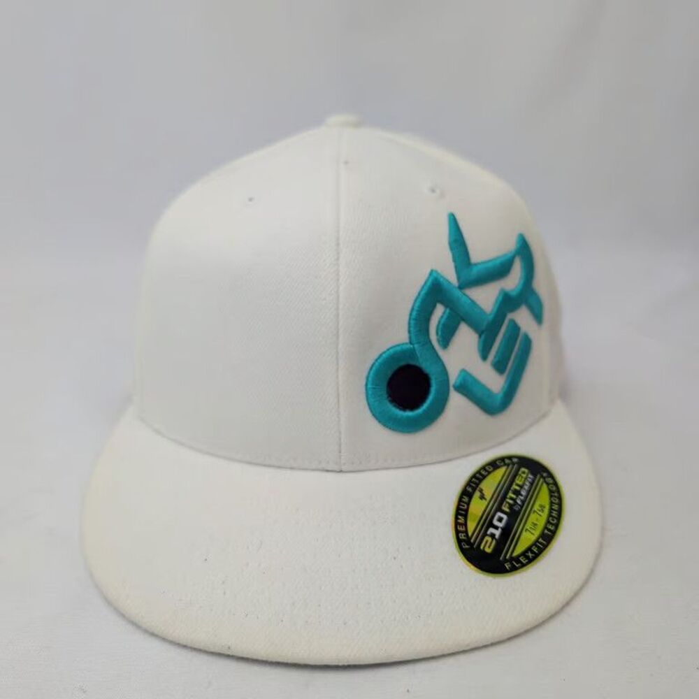 Oakley Spot Flex Fit 210 Fitted Hat Cap L/XL White Teal Logo NWT New Vintage